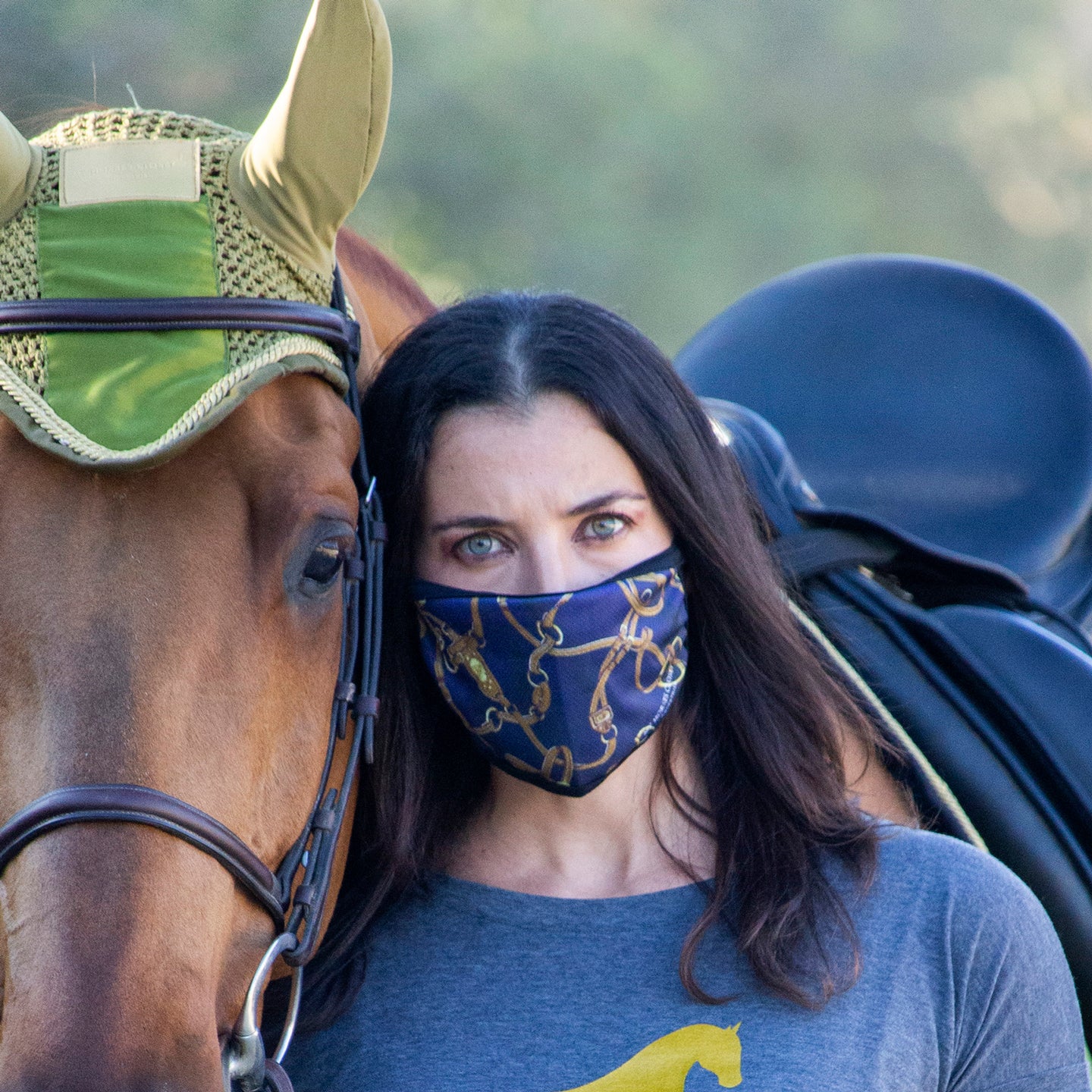 Masque en tissus lavable motif Equitation Chic